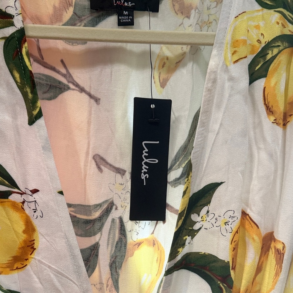 Lulu's White Dress with Yellow and Green Lemon Motif - Picture 5 of 7